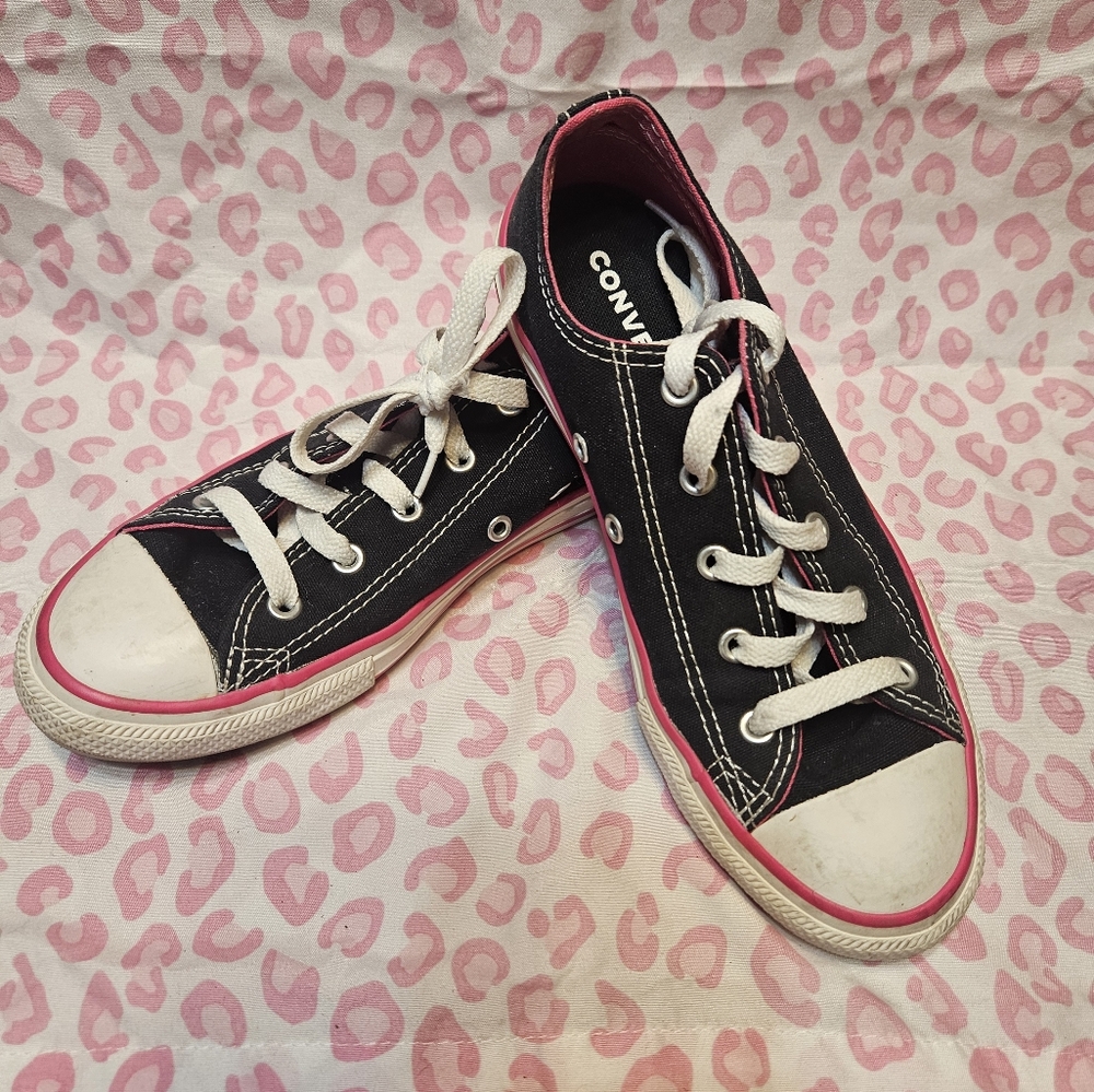 Converse Kids Black and Pink Double Tongue Sneakers